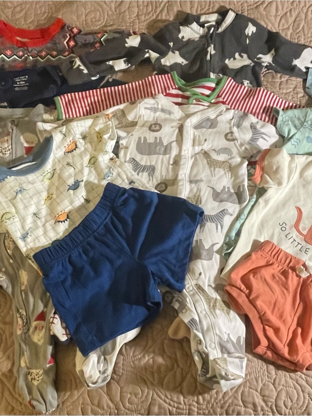 #47 12 PC Bodysuits Pajamas Shorts T-Shirt Navy Blue Elastic Waist Kids